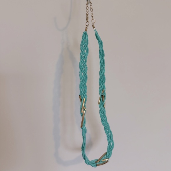 Fashion Jewelry Braided Beaded Turquoise Necklace with Gold Accents - Picture 1 of 3